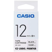 Casio 12mm X 8m XR-12X Label Printer Tape Black on Clear